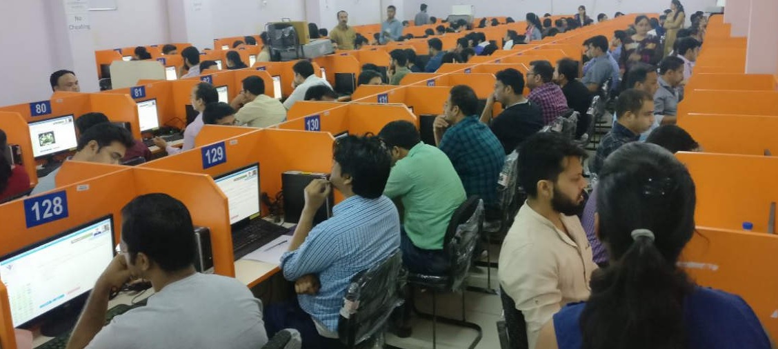 Students at an online test centre.